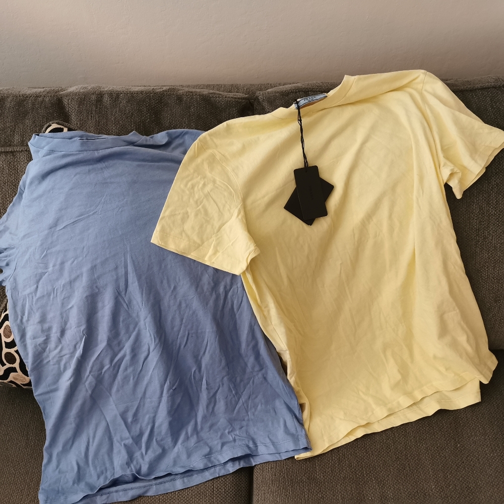 men prada shirt M new blue yellow t-shirt